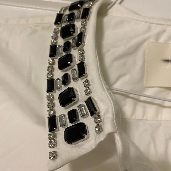 J.Crew Collection Jeweled Collar Shirt White and Black Size 6 Button Up - Picture 3 of 6